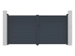 Portão elétrico de batente alumínio estilo persiana C355 x A181 cm antracite - VIAZO