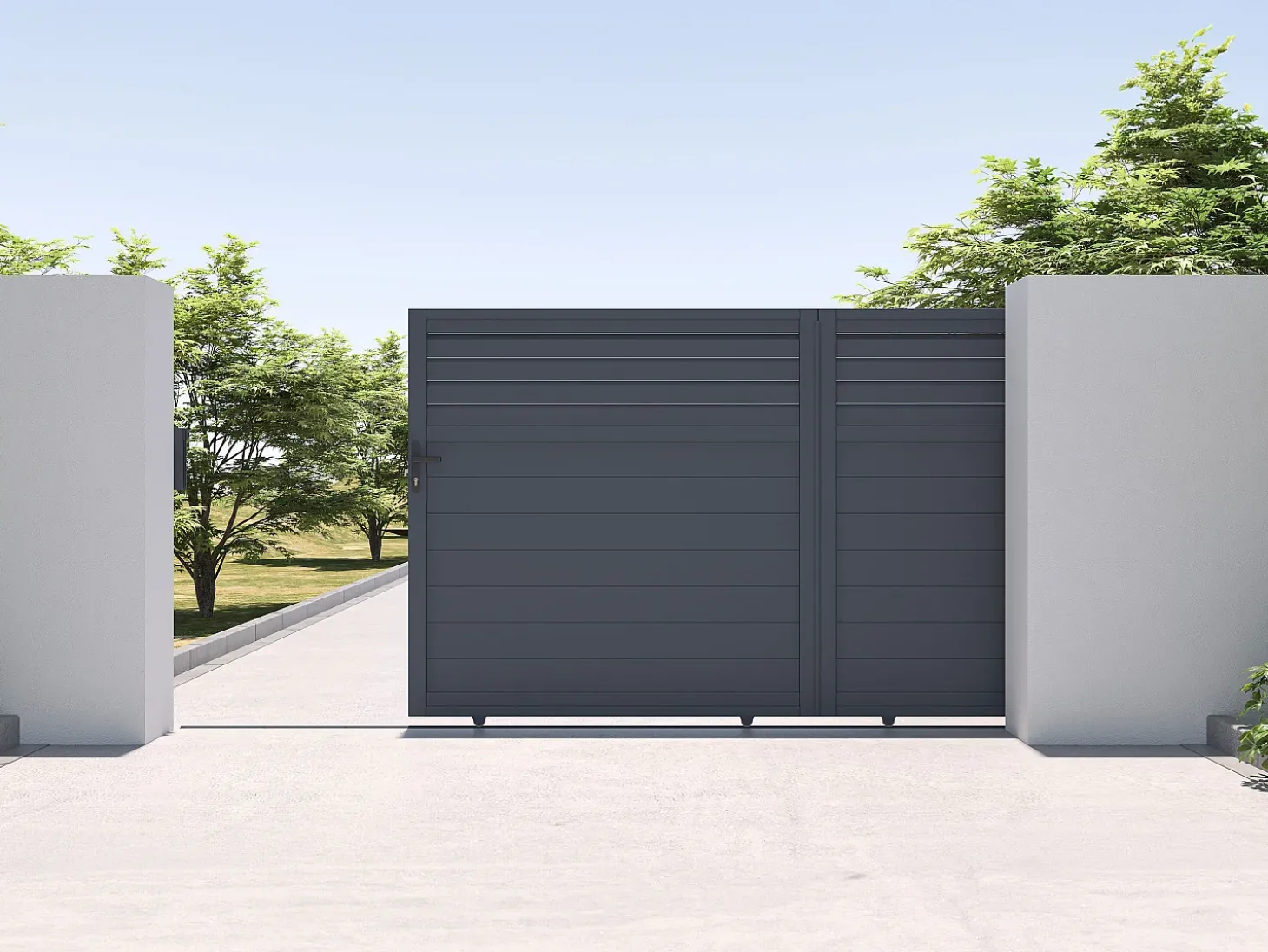 Portão elétrico de correr alumínio estilo persiana C374 x A180 cm antracite - VIAZO