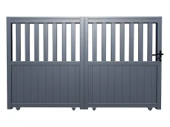 Portão elétrico de correr alumínio perfurado L343 x A149 cm antracite TARNOS II