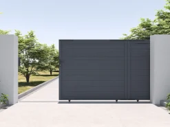 Portão elétrico de correr alumínio estilo persiana C416 x A180 cm antracite - VIAZO