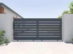 Portão elétrico de correr alumínio perfurado C374 x A165 cm antracite PRIMO