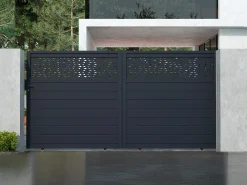 Portão elétrico deslizante de alumínio com motivos L350 x A180 cm - antracite - BAZIO