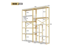 Prateleira com as dimensões de 160 x 29,5 x 180 cm - Metal e MDF - Dourada e branca
