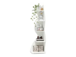 Prateleira de canto moderna de 5 camadas, estante de canto pequena e elegante, unidade organizadora de suporte para plantas com formato exclusivo, branco