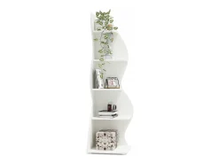 Prateleira de canto moderna de 5 camadas, estante de canto pequena e elegante, unidade organizadora de suporte para plantas com formato exclusivo, branco