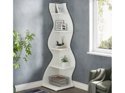Prateleira de canto moderna de 5 camadas, estante de canto pequena e elegante, unidade organizadora de suporte para plantas com formato exclusivo, branco