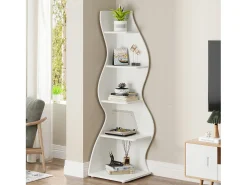 Prateleira de canto moderna de 5 camadas, estante de canto pequena e elegante, unidade organizadora de suporte para plantas com formato exclusivo, branco