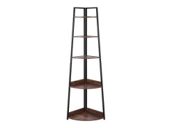 Prateleira de Canto SucceBuy com 5 Níveis, Estante de Canto, Altura 178 cm, Móvel de Armazenamento de Parede com Estrutura de Metal e Prateleiras de Madeira