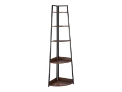 Prateleira de Canto SucceBuy com 5 Níveis, Estante de Canto, Altura 178 cm, Móvel de Armazenamento de Parede com Estrutura de Metal e Prateleiras de Madeira