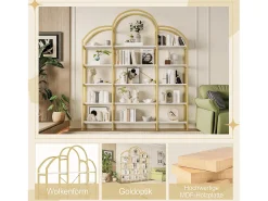 Prateleira de metal - 170 x 25 x 190 cm - 5 camadas de espaço de armazenamento - MDF + Metal - Dourado + Branco