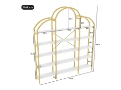 Prateleira de metal - 170 x 25 x 190 cm - 5 camadas de espaço de armazenamento - MDF + Metal - Dourado + Branco