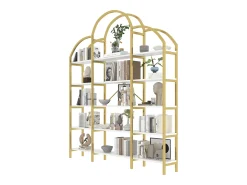 Prateleira de metal - 170 x 25 x 190 cm - 5 camadas de espaço de armazenamento - MDF + Metal - Dourado + Branco