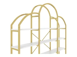 Prateleira de metal - 170 x 25 x 190 cm - 5 camadas de espaço de armazenamento - MDF + Metal - Dourado + Branco