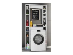 Prateleira de parede de madeira VCM | Prateleira de suporte | Superestrutura WC | Dimensões: A. 200 x L. 98 x P. 18 cm | 16 compartimentos - Tinoli XL (branco)
