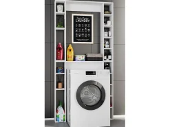 Prateleira de parede de madeira VCM | Prateleira de suporte | Superestrutura WC | Dimensões: A. 200 x L. 98 x P. 18 cm | 16 compartimentos - Tinoli XL (branco)