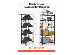 Prateleira Dobrável SucceBuy Móvel, 5 Níveis, Prateleira Dobrável com Rodas, 71x38x163 cm, Metal Resistente, Carga Estática 340 kg Dinâmica 90,7 kg