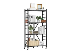 Prateleira Dobrável SucceBuy Móvel, 4 Níveis, Prateleira Dobrável com Rodas, 71x33x137 cm, Metal Resistente, Carga Estática 340 kg Dinâmica 90,7 kg