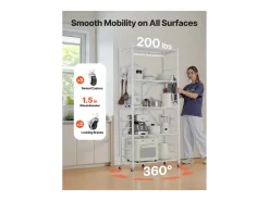 Prateleira Dobrável SucceBuy Móvel, 5 Níveis, Prateleira Dobrável com Rodas, 81x36x183 cm, Metal Resistente, Carga Estática 340 kg Dinâmica 90,7 kg