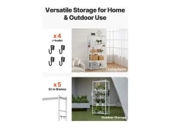 Prateleira Dobrável SucceBuy Móvel, 5 Níveis, Prateleira Dobrável com Rodas, 81x36x183 cm, Metal Resistente, Carga Estática 340 kg Dinâmica 90,7 kg