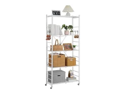 Prateleira Dobrável SucceBuy Móvel, 5 Níveis, Prateleira Dobrável com Rodas, 81x36x183 cm, Metal Resistente, Carga Estática 340 kg Dinâmica 90,7 kg