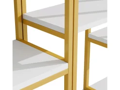 Prateleira moderna 160x29,5x180 cm - Prateleiras de vários níveis - Estrutura de tubos de aço e MDF - Forma retangular - Dourado e branco