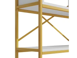 Prateleira moderna 160x29,5x180 cm - Prateleiras de vários níveis - Estrutura de tubos de aço e MDF - Forma retangular - Dourado e branco