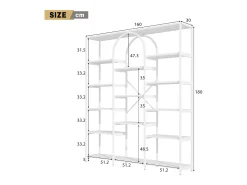 Prateleira moderna 160x30x180 cm - Prateleiras de vários níveis - Tubos de aço + MDF - Design retangular e curvo - Branco