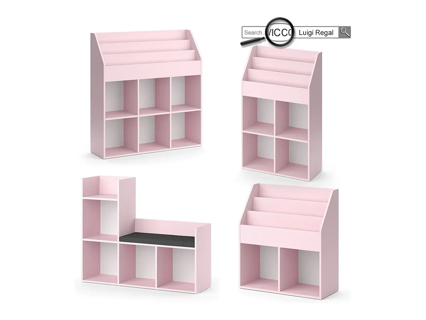 Prateleira para crianças rosa 72x31.2x114.2 luigi