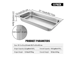 Prato Plano SucceBuy Lote de 6 Panelas de Vapor Profundas SucceBuy de 6.5CM, Tamanho Padrão, 8.5 L, em Aço Inoxidável, Anti-Obstrução