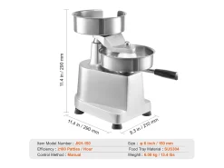 Prensa de Hambúrguer SucceBuy Máquina de Hambúrguer de 15 cm Prensa Comercial Modeladora de Carne Cozinha 110 V Aço Inoxidável/Prata
