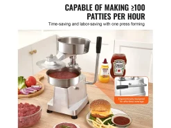 Prensa de Hambúrguer SucceBuy Máquina de Hambúrguer de 15 cm Prensa Comercial Modeladora de Carne Cozinha 110 V Aço Inoxidável/Prata