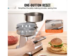Prensa de Hambúrguer SucceBuy Máquina de Hambúrguer de 15 cm Prensa Comercial Modeladora de Carne Cozinha 110 V Aço Inoxidável/Prata