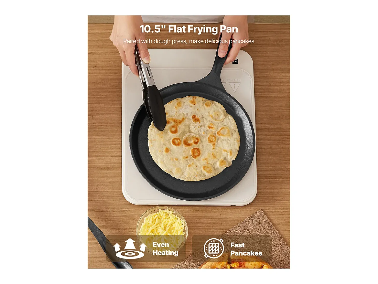 Prensa de Tortilhas de Ferro Fundido Reforçada SucceBuy, Máquina de Chapati de 25 cm, com Pega e 100 Papéis-Manta para Tortilhas