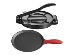 Prensa de Tortilhas de Ferro Fundido Reforçada SucceBuy, Máquina de Chapati de 25 cm, com Pega e 100 Papéis-Manta para Tortilhas