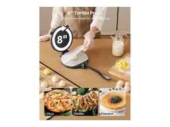 Prensa de Tortilhas em Ferro Fundido Reforçada SucceBuy, Máquina de Chapati de 20 cm, com Pega e 100 Papéis-Manta para Tortilhas