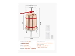 Prensa Manual de Frutas e Vinho SucceBuy, com Cesto de Madeira 18L, para Fabricação de Suco