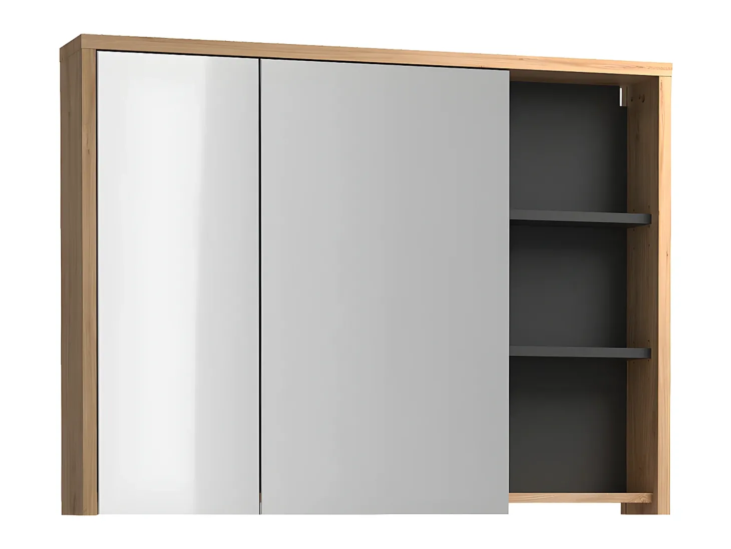 Presenteie-se com o armário de parede para casa de banho com espelho - Comprimento: 100 cm - Carvalho - 4 prateleiras interiores e 2 nichos - 2 portas - PURNAL