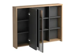Presenteie-se com o armário de parede para casa de banho com espelho - Comprimento: 100 cm - Carvalho - 4 prateleiras interiores e 2 nichos - 2 portas - PURNAL