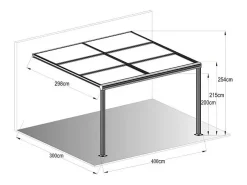 Pérgola adossada em alumínio com teto deslizante - 12m² - branca - IZEDA