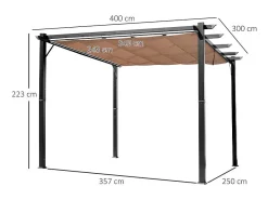 Pérgola autoportante 3 × 4 x 2.23 m - teto retrátil - lona marrom - estrutura de alumínio - Cinza