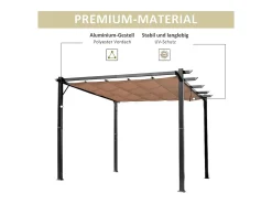 Pérgola autoportante 3 × 4 x 2.23 m - teto retrátil - lona marrom - estrutura de alumínio - Cinza