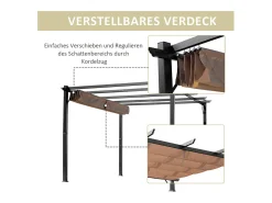 Pérgola autoportante 3 × 4 x 2.23 m - teto retrátil - lona marrom - estrutura de alumínio - Cinza