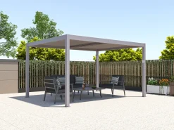 Pérgola autoportante elétrica alumínio lâminas orientáveis 12 m² taupe AMADORA