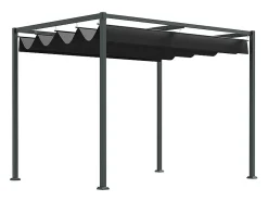 Pérgola autoportante em aço inoxidável, com teto de poliéster deslizante, 298 x 213 x 221 cm, Preto
