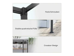 Pérgola autoportante em aço inoxidável, com teto de poliéster deslizante, 298 x 213 x 221 cm, Preto