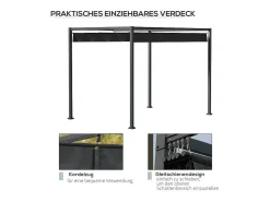Pérgola autoportante em aço inoxidável, com teto de poliéster deslizante, 298 x 213 x 221 cm, Preto