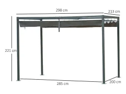 Pérgola autoportante em metal 298 x 213 x 221 cm, com teto basculante - lona deslizante - Cinza