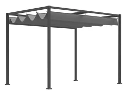 Pérgola autoportante em metal 298 x 213 x 221 cm, com teto basculante - lona deslizante - Cinza