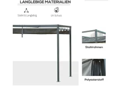 Pérgola autoportante em metal 298 x 213 x 221 cm, com teto basculante - lona deslizante - Cinza