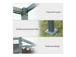 Pérgola autoportante em metal 298 x 213 x 221 cm, com teto basculante - lona deslizante - Cinza